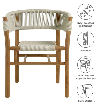 Modway EEI-6811 Vienna Outdoor Patio Teak and Rope Curved-Back Dining Armchairs Set of 2 Modway