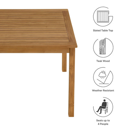 Modway EEI-6814 Vienna 34" Square Outdoor Patio Teak Wood Dining Table Modway