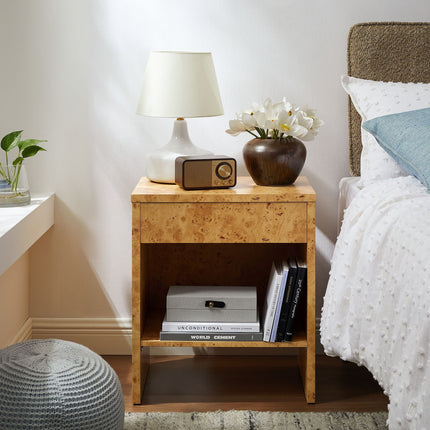 Modway EEI-6856 Hudson 1-Drawer Burl Wood Nightstand With Shelf Modway