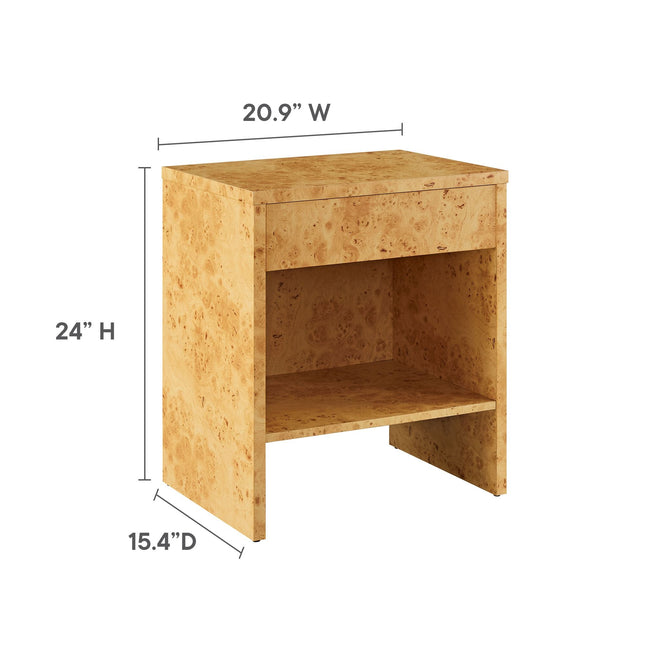 Modway EEI-6856 Hudson 1-Drawer Burl Wood Nightstand With Shelf Modway