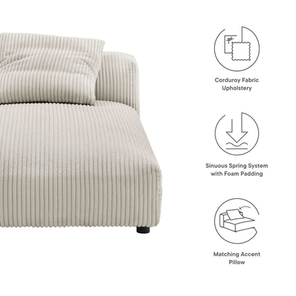 Modway EEI-6886 Solace Modular Corduroy Upholstered Armless Chaise Lounge Modway