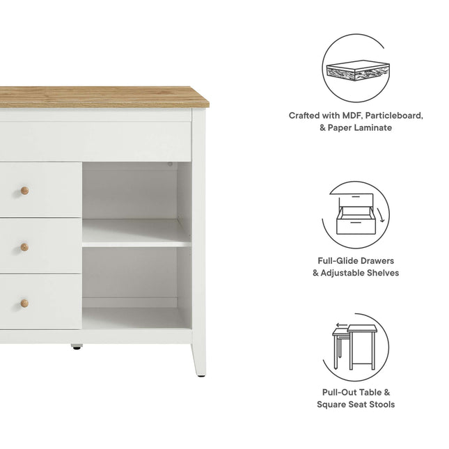 Modway EEI-6895 Farmstead 3-Piece Kitchen Island and Stool Set Modway
