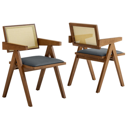 Modway EEI-6919 Thera Vegan Leather Cane Dining Armchairs Set of 2 - Plaza Home Decor