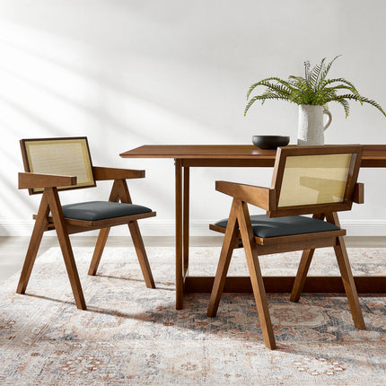 Modway EEI-6919 Thera Vegan Leather Cane Dining Armchairs Set of 2 - Plaza Home Decor