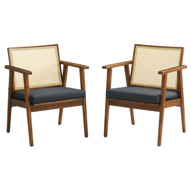 Modway EEI-6921 Thera Vegan Leather and Cane Accent Armchairs Set of 2 - Plaza Home Decor