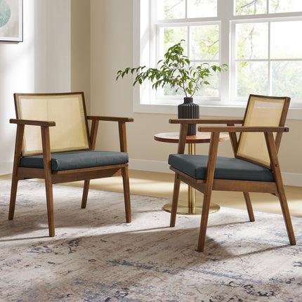 Modway EEI-6921 Thera Vegan Leather and Cane Accent Armchairs Set of 2 - Plaza Home Decor