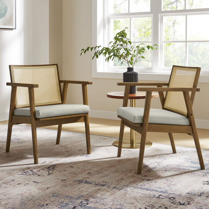Modway EEI-6921 Thera Vegan Leather and Cane Accent Armchairs Set of 2 - Plaza Home Decor