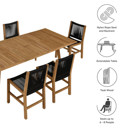 Modway EEI-6927 Vienna 7-Piece Outdoor Patio Teak and Rope Dining Set with Armless Chairs Modway