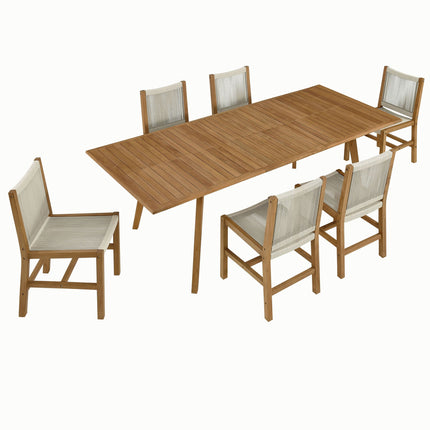 Modway EEI-6927 Vienna 7-Piece Outdoor Patio Teak and Rope Dining Set with Armless Chairs Modway