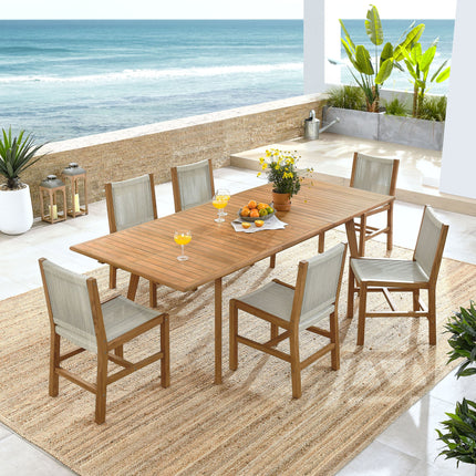 Modway EEI-6927 Vienna 7-Piece Outdoor Patio Teak and Rope Dining Set with Armless Chairs Modway