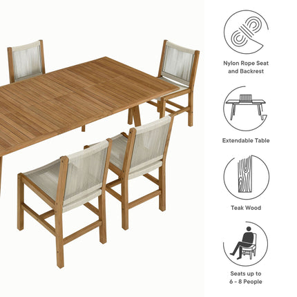 Modway EEI-6927 Vienna 7-Piece Outdoor Patio Teak and Rope Dining Set with Armless Chairs Modway