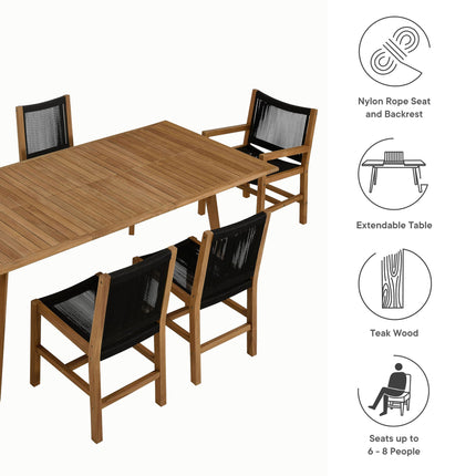 Modway EEI-6928 Vienna 7-Piece Outdoor Patio Teak and Rope Dining Set Modway