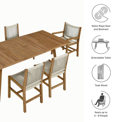 Modway EEI-6928 Vienna 7-Piece Outdoor Patio Teak and Rope Dining Set Modway