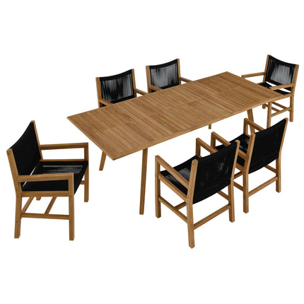 Modway EEI-6929 Vienna 7-Piece Outdoor Patio Teak and Rope Dining Set with Armchairs Modway