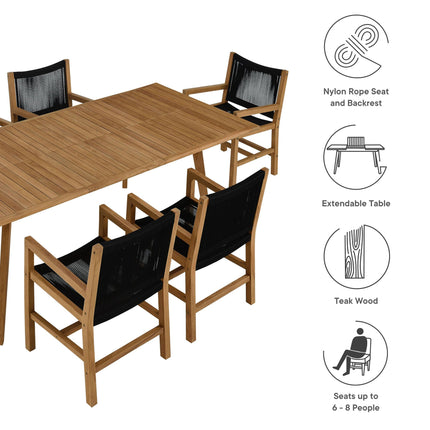 Modway EEI-6929 Vienna 7-Piece Outdoor Patio Teak and Rope Dining Set with Armchairs Modway