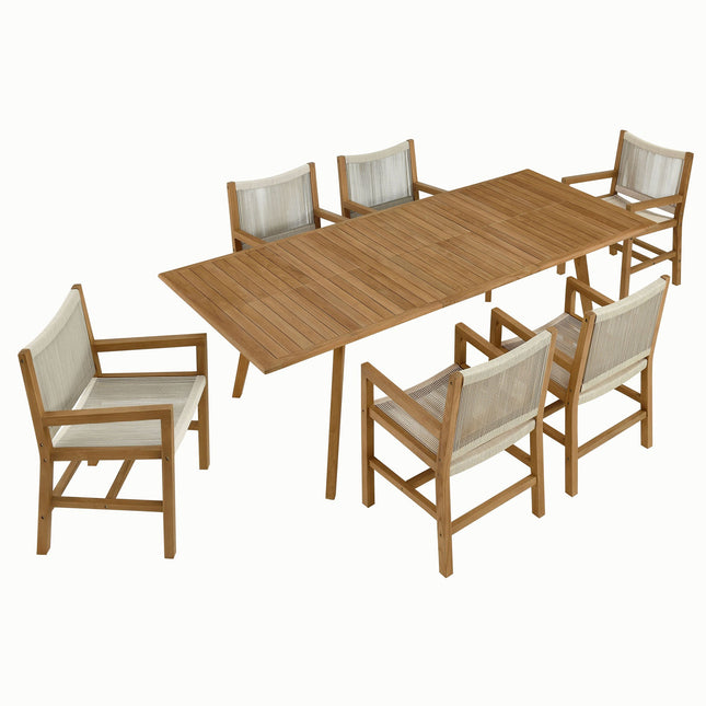 Modway EEI-6929 Vienna 7-Piece Outdoor Patio Teak and Rope Dining Set with Armchairs Modway