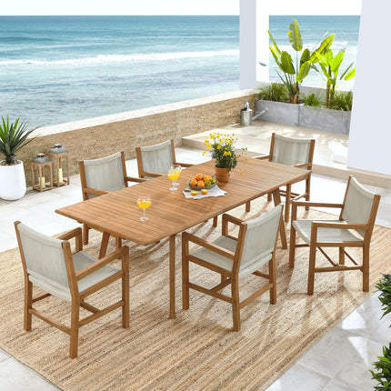Modway EEI-6929 Vienna 7-Piece Outdoor Patio Teak and Rope Dining Set with Armchairs Modway