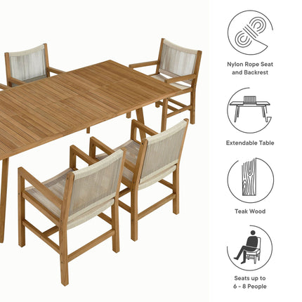 Modway EEI-6929 Vienna 7-Piece Outdoor Patio Teak and Rope Dining Set with Armchairs Modway