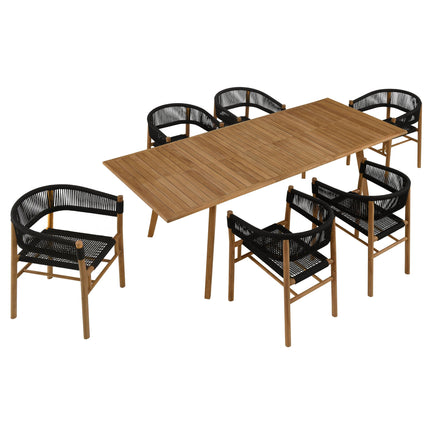 Modway EEI-6930 Vienna 7-Piece Outdoor Patio Teak and Rope Dining Set with Curved-Back Armchairs Modway