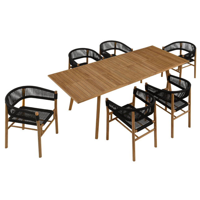 Modway EEI-6930 Vienna 7-Piece Outdoor Patio Teak and Rope Dining Set with Curved-Back Armchairs Modway
