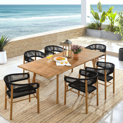 Modway EEI-6930 Vienna 7-Piece Outdoor Patio Teak and Rope Dining Set with Curved-Back Armchairs Modway