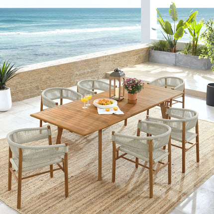 Modway EEI-6930 Vienna 7-Piece Outdoor Patio Teak and Rope Dining Set with Curved-Back Armchairs Modway