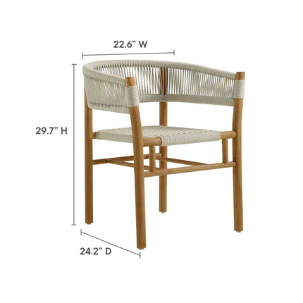 Modway EEI-6930 Vienna 7-Piece Outdoor Patio Teak and Rope Dining Set with Curved-Back Armchairs Modway