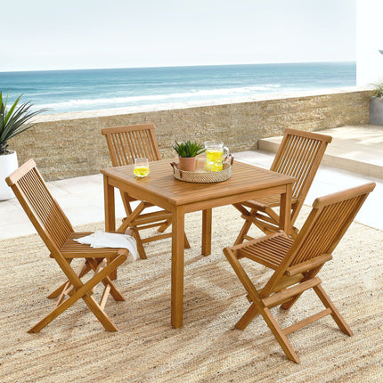 Modway EEI-6931 Vienna 5-Piece Outdoor Patio Teak Wood Dining Set with Folding Chairs Modway