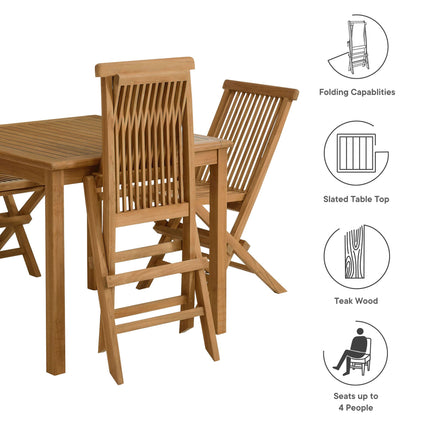 Modway EEI-6931 Vienna 5-Piece Outdoor Patio Teak Wood Dining Set with Folding Chairs Modway