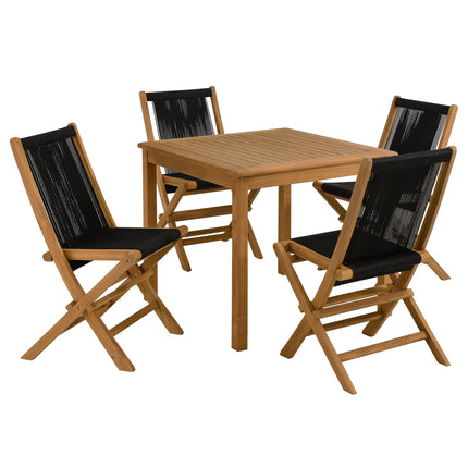 Modway EEI-6932 Vienna 5-Piece Outdoor Patio Teak Wood Dining Set with Rope Folding Chairs Modway