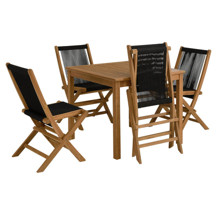 Modway EEI-6932 Vienna 5-Piece Outdoor Patio Teak Wood Dining Set with Rope Folding Chairs Modway