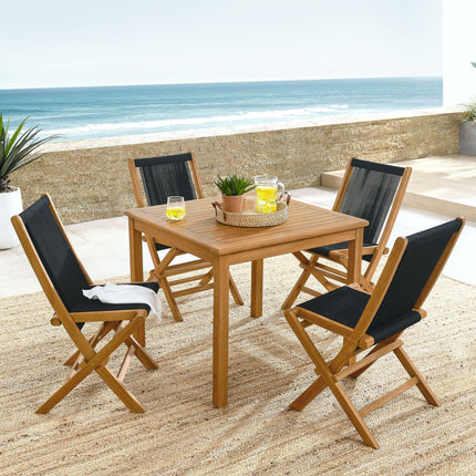 Modway EEI-6932 Vienna 5-Piece Outdoor Patio Teak Wood Dining Set with Rope Folding Chairs Modway