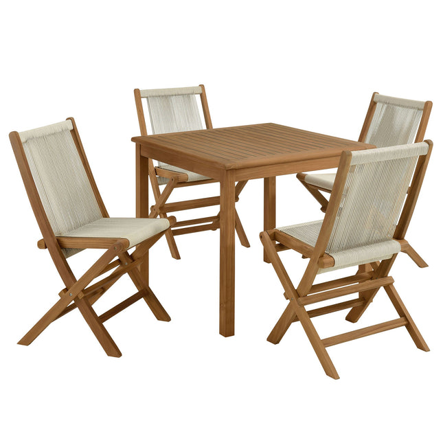 Modway EEI-6932 Vienna 5-Piece Outdoor Patio Teak Wood Dining Set with Rope Folding Chairs Modway