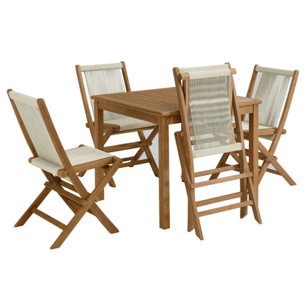 Modway EEI-6932 Vienna 5-Piece Outdoor Patio Teak Wood Dining Set with Rope Folding Chairs Modway