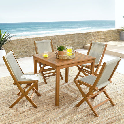 Modway EEI-6932 Vienna 5-Piece Outdoor Patio Teak Wood Dining Set with Rope Folding Chairs Modway