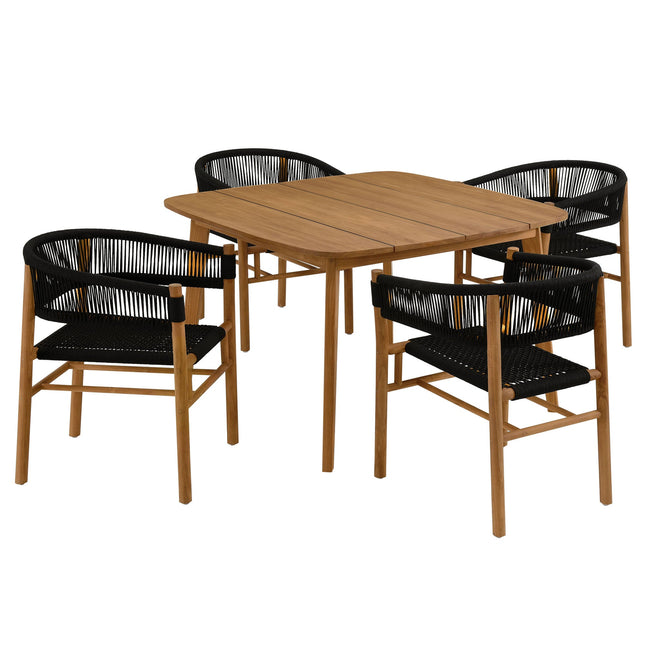 Modway EEI-6933 Vienna 5-Piece Outdoor Patio Teak and Rope Dining Set with Curved-Back Armchairs Modway