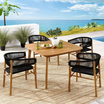Modway EEI-6933 Vienna 5-Piece Outdoor Patio Teak and Rope Dining Set with Curved-Back Armchairs Modway
