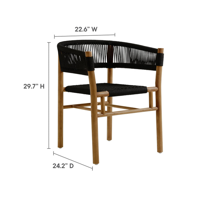 Modway EEI-6933 Vienna 5-Piece Outdoor Patio Teak and Rope Dining Set with Curved-Back Armchairs Modway