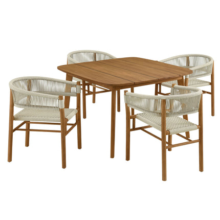 Modway EEI-6933 Vienna 5-Piece Outdoor Patio Teak and Rope Dining Set with Curved-Back Armchairs Modway