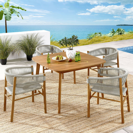 Modway EEI-6933 Vienna 5-Piece Outdoor Patio Teak and Rope Dining Set with Curved-Back Armchairs Modway