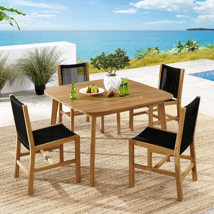 Modway EEI-6934 Vienna 5-Piece Outdoor Patio Teak and Rope Dining Set with Armless Chairs Modway