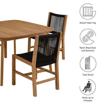 Modway EEI-6934 Vienna 5-Piece Outdoor Patio Teak and Rope Dining Set with Armless Chairs Modway