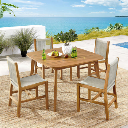 Modway EEI-6934 Vienna 5-Piece Outdoor Patio Teak and Rope Dining Set with Armless Chairs Modway