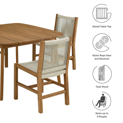 Modway EEI-6934 Vienna 5-Piece Outdoor Patio Teak and Rope Dining Set with Armless Chairs Modway