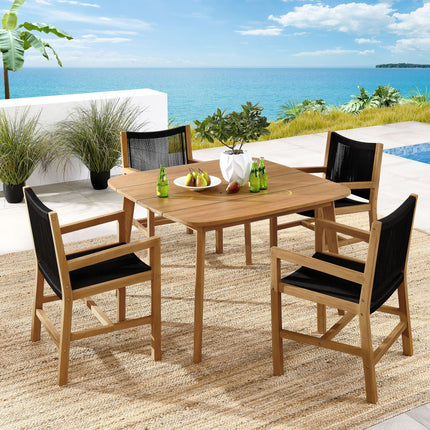 Modway EEI-6935 Vienna 5-Piece Outdoor Patio Teak and Rope Dining Set with Armchairs Modway
