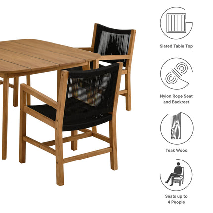 Modway EEI-6935 Vienna 5-Piece Outdoor Patio Teak and Rope Dining Set with Armchairs Modway