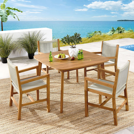 Modway EEI-6935 Vienna 5-Piece Outdoor Patio Teak and Rope Dining Set with Armchairs Modway