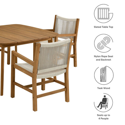 Modway EEI-6935 Vienna 5-Piece Outdoor Patio Teak and Rope Dining Set with Armchairs Modway