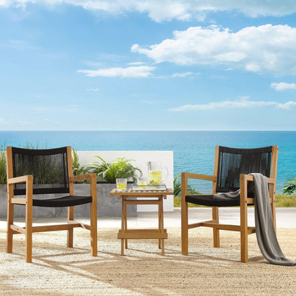 Modway EEI-6936 Vienna 3-Piece Outdoor Patio Teak and Rope Armchairs with Folding Side Table Modway