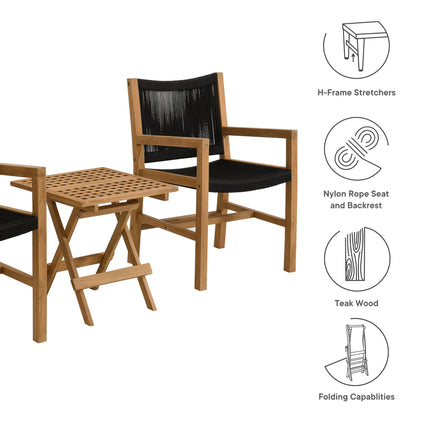 Modway EEI-6936 Vienna 3-Piece Outdoor Patio Teak and Rope Armchairs with Folding Side Table Modway
